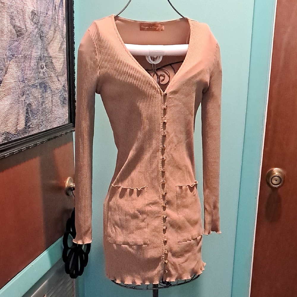 Beige Botany Tan Long Sleeve Ribbed Dress